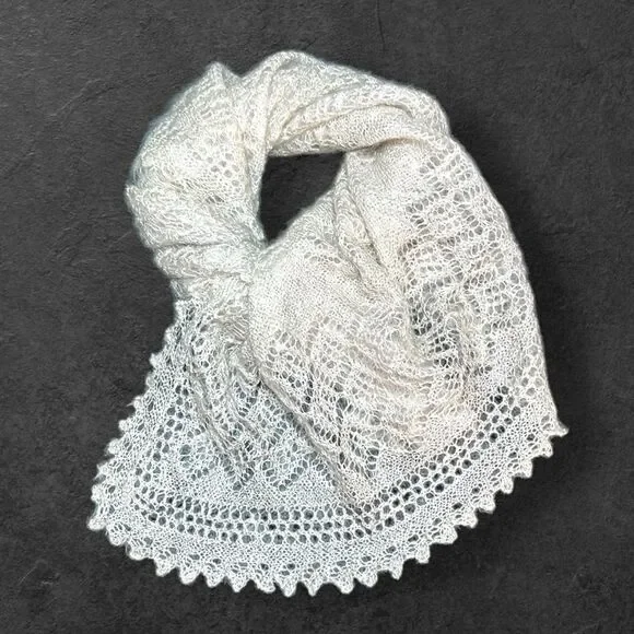 Goat Wool Lace Knit Shawl Scarf Wrap
Handmade Russian Orenburg Style Light Gray - Picture 2 of 12